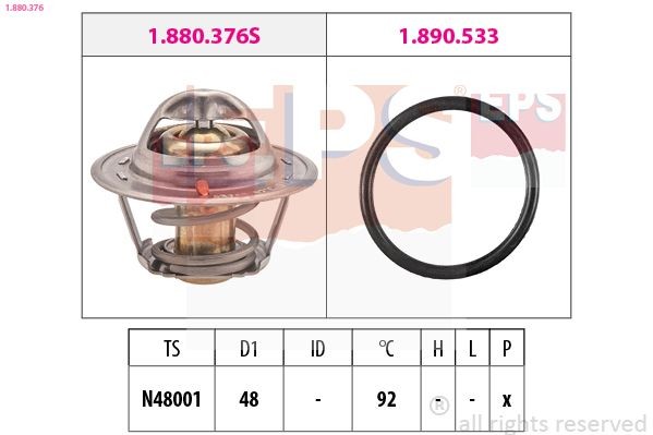 EPS 1.880.376: Termostaat, Jahutusvedelik 92°C, 48mm, koos tihendiga, Made in Italy - OE Equivalent