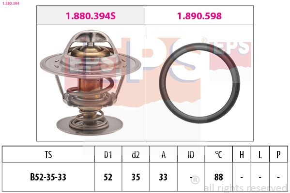 EPS 1.880.394: Termostaat, Jahutusvedelik 88°C, 52mm, 35mm, koos tihendiga, Made in Italy - OE Equivalent