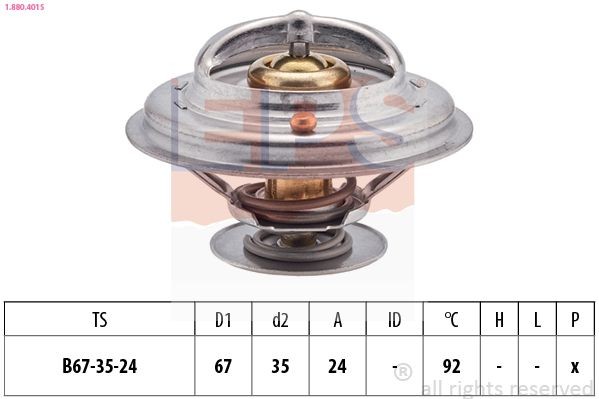 EPS 1.880.401S: Termostaat, Jahutusvedelik 92°C, 67mm, 35mm, ilma tihendita, Made in Italy - OE Equivalent