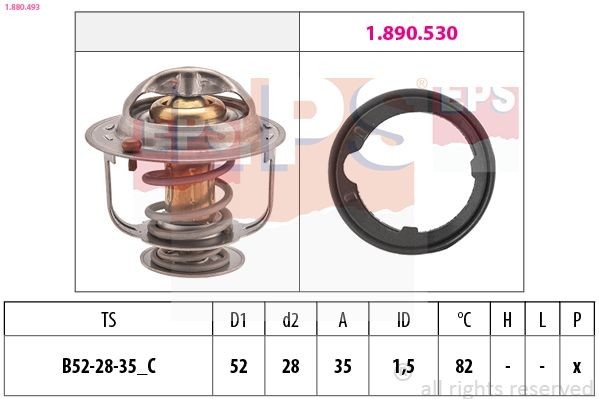 EPS 1.880.493: Termostaat, Jahutusvedelik 82°C, 52mm, 28mm, Made in Italy - OE Equivalent