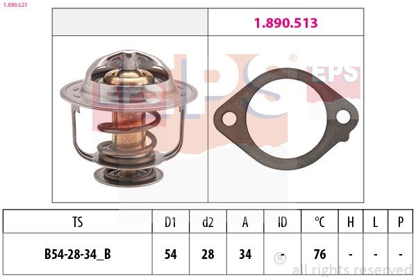 EPS 1.880.521: Termostaat, Jahutusvedelik 76°C, 54mm, 28mm, Made in Italy - OE Equivalent