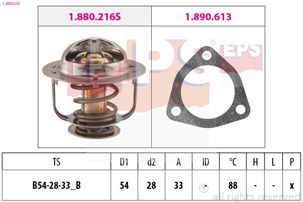 EPS 1.880.535: Termostaat, Jahutusvedelik 88°C, 54mm, 28mm, koos tihendiga, Made in Italy - OE Equivalent