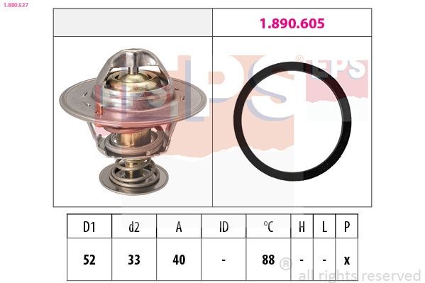 EPS 1.880.537: Termostaat, Jahutusvedelik 88°C, 52mm, 33mm, Made in Italy - OE Equivalent