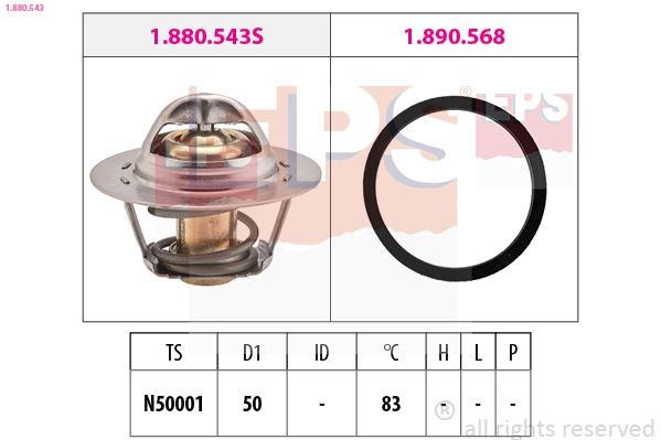 EPS 1.880.543: Termostat, kylvätska 83°C, 50mm, med tätning, Made in Italy - OE Equivalent