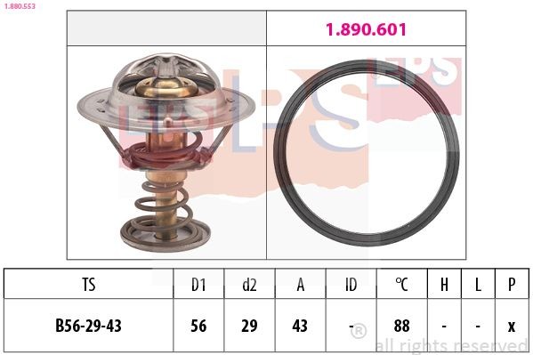 EPS 1.880.553: Termostaat, Jahutusvedelik 88°C, 56mm, 29mm, Made in Italy - OE Equivalent