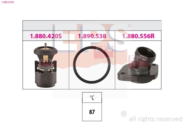 EPS 1.880.559K: Termostaat, Jahutusvedelik 87°C, ühendusdetailidega, Made in Italy - OE Equivalent