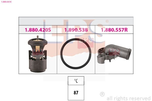 EPS 1.880.561K: Termostaat, Jahutusvedelik 87°C, ühendusdetailidega, Made in Italy - OE Equivalent