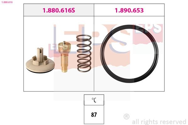 EPS 1.880.616: Termostaat, Jahutusvedelik 87°C, koos tihendiga, ilma ühendusdetailideta, Made in Italy - OE Equivalent