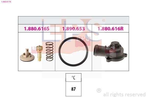 EPS 1.880.617K: Termostatas, aušinimo skystis 87°C, su jungiamosiomis detalėmis, Made in Italy - OE Equivalent