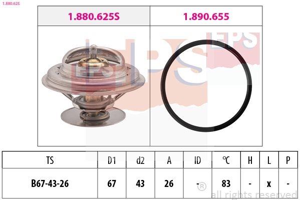 EPS 1.880.625: Termostaat, Jahutusvedelik 83°C, 67mm, 43mm, koos tihendiga, Made in Italy - OE Equivalent