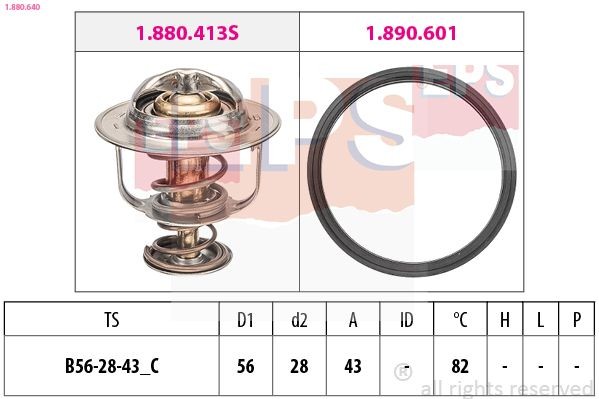EPS 1.880.640: Termostaat, Jahutusvedelik 82°C, 56mm, 28mm, koos tihendiga, Made in Italy - OE Equivalent
