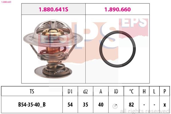 EPS 1.880.641: Termostaat, Jahutusvedelik 82°C, 54mm, 35mm, koos tihendiga, Made in Italy - OE Equivalent
