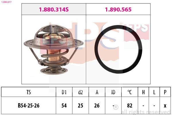 EPS 1.880.677: Termóstato, líquido de refrigeração 82ºC, 54mm, 25mm, com junta, Made in Italy - OE Equivalent