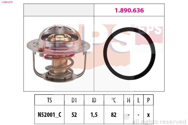 EPS 1.880.679: Termostaat, Jahutusvedelik 82°C, 52mm, Made in Italy - OE Equivalent