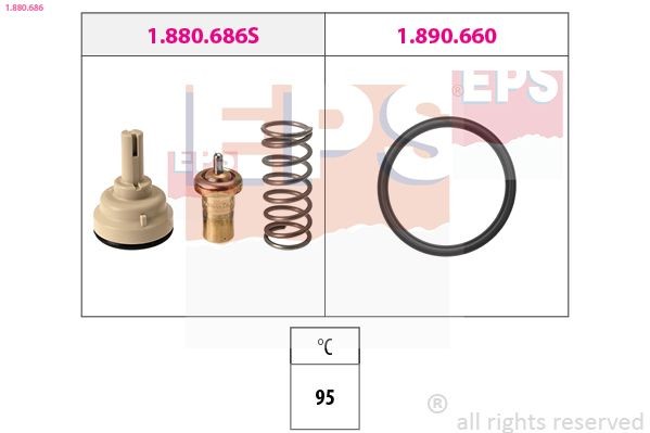 EPS 1.880.686: Termostaat, Jahutusvedelik 95°C, koos tihendiga, ilma ühendusdetailideta, Made in Italy - OE Equivalent