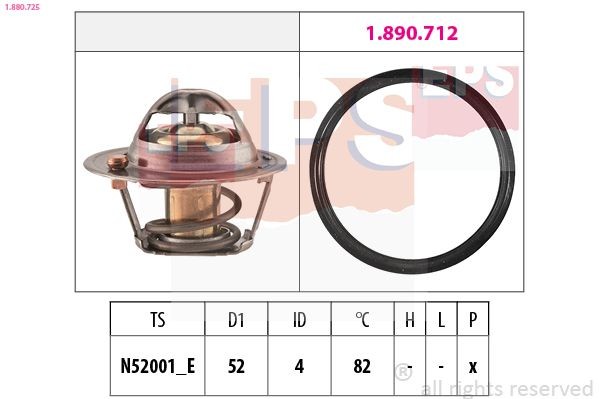 EPS 1.880.725: Termostaat, Jahutusvedelik 82°C, 52mm, Made in Italy - OE Equivalent