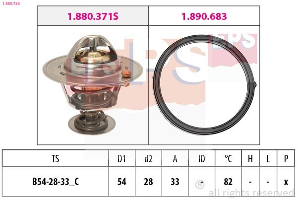 EPS 1.880.726: Termostaat, Jahutusvedelik 82°C, 54mm, 28mm, Made in Italy - OE Equivalent