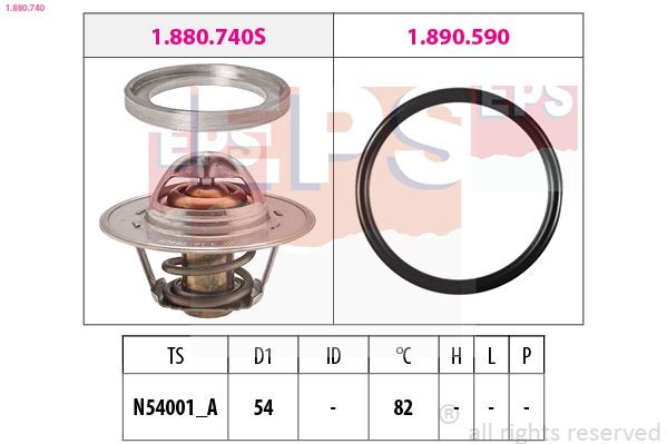 EPS 1.880.740: Termostaat, Jahutusvedelik 82°C, 54mm, koos tihendiga, Made in Italy - OE Equivalent