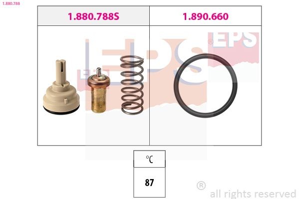 EPS 1.880.788: Termostaat, Jahutusvedelik 87°C, koos tihendiga, Made in Italy - OE Equivalent