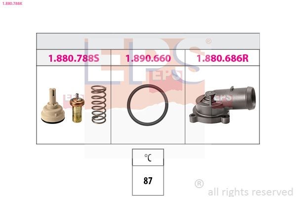 EPS 1.880.788K: Termostaat, Jahutusvedelik 87°C, ühendusdetailidega, Made in Italy - OE Equivalent