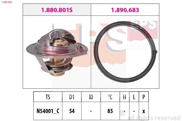EPS 1.880.803: Termostaat, Jahutusvedelik 85°C, 54mm, koos tihendiga, Made in Italy - OE Equivalent