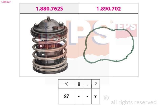 EPS 1.880.827: Termostaat, Jahutusvedelik 87°C, koos tihendiga, Made in Italy - OE Equivalent