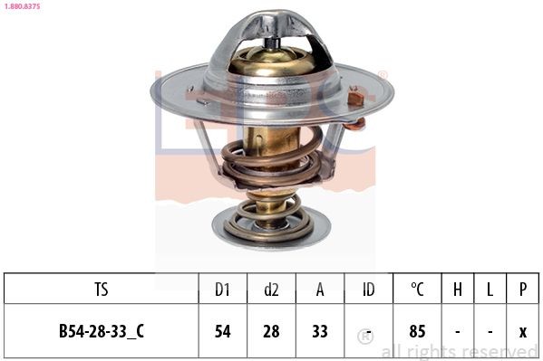 EPS 1.880.837S: Termostaat, Jahutusvedelik 85°C, 54mm, 28mm, ilma tihendita, Made in Italy - OE Equivalent