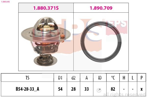 EPS 1.880.845: Termostaat, Jahutusvedelik 82°C, 54mm, 28mm, koos tihendiga, Made in Italy - OE Equivalent