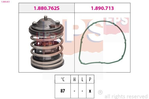 EPS 1.880.851: Termostaat, Jahutusvedelik 87°C, koos tihendiga, ilma ühendusdetailideta, Made in Italy - OE Equivalent