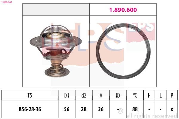 EPS 1.880.948: Termostaat, Jahutusvedelik 88°C, 56mm, 28mm, Made in Italy - OE Equivalent