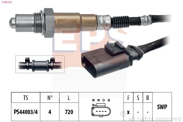 EPS 1.998.231: Lambda andur koos kinnitusmaterjaliga, Made in Italy - OE Equivalent