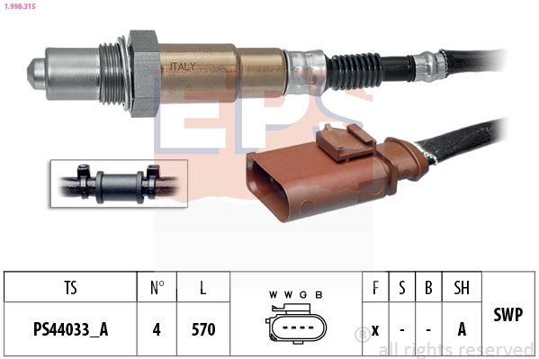 EPS 1.998.315: Lambda andur koos kinnitusmaterjaliga, Made in Italy - OE Equivalent
