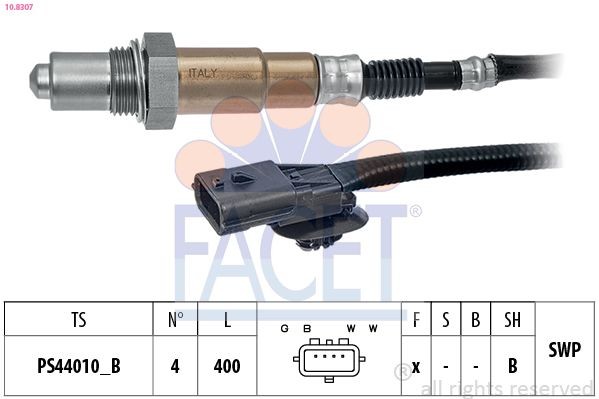 FACET 10.8307: Lambda andur koos kinnitusmaterjaliga, Made in Italy - OE Equivalent
