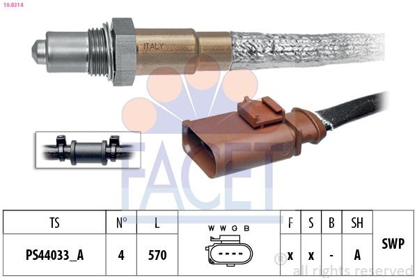 FACET 10.8314: Lambda andur koos kinnitusmaterjaliga, Made in Italy - OE Equivalent