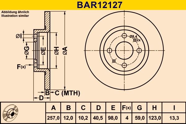 Barum BAR12127: Piduriketas Ø: 257,0mm, täis, Ø: 257,0mm