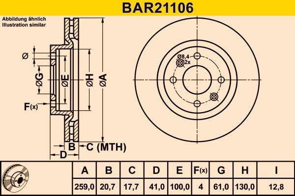 Barum BAR21106: Piduriketas Ø: 259,0mm, õhutusega, Ø: 259,0mm