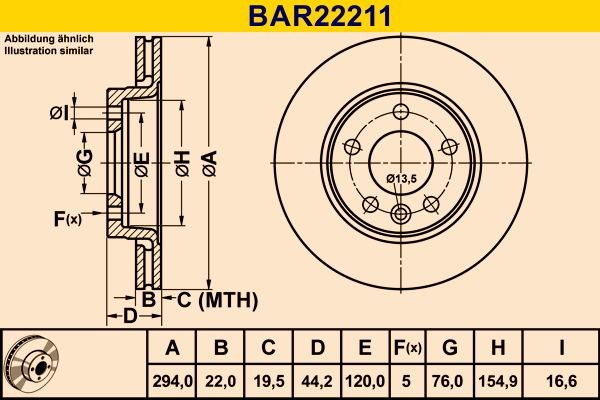 Barum BAR22211: Piduriketas Ø: 294,0mm, õhutusega, Ø: 294,0mm