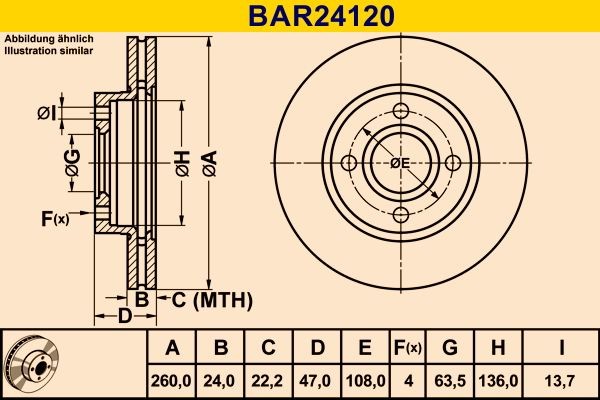 Barum BAR24120: Piduriketas Ø: 260,0mm, õhutusega, Ø: 260,0mm