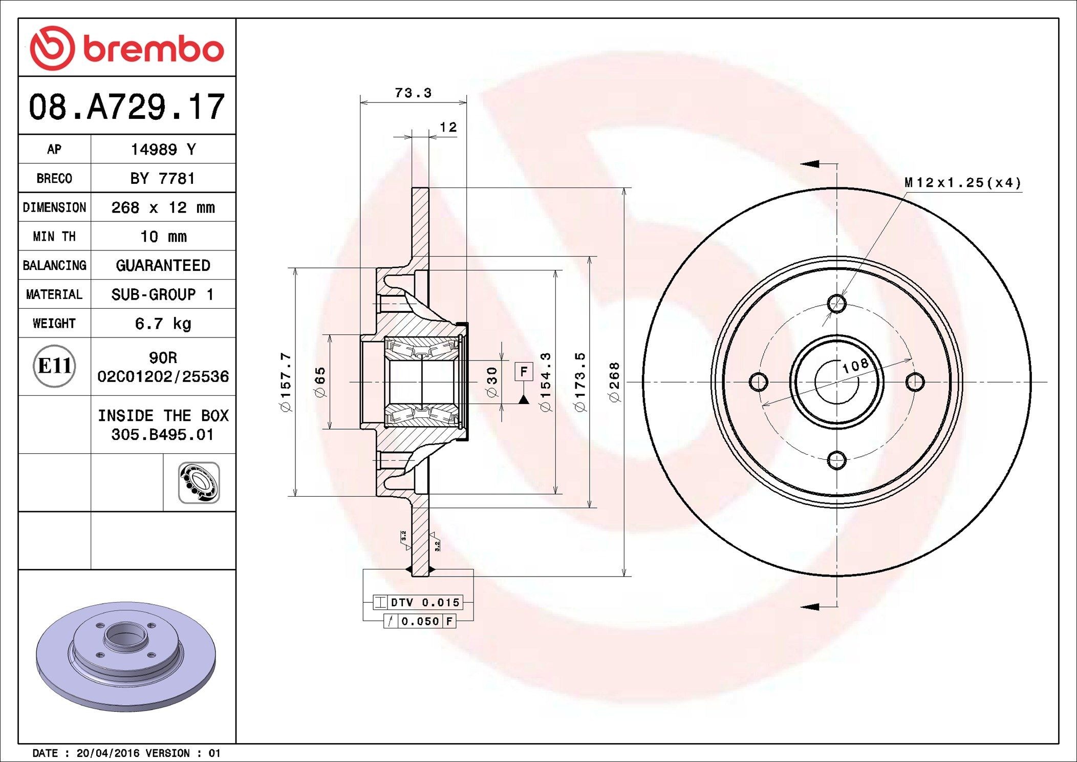 AP 14989 Y: Piduriketas BEARING DISC LINE Ø: 268mm, täis, Ø: 268mm, koos rattalaagri komplektiga, koos ABS-andurirõngaga