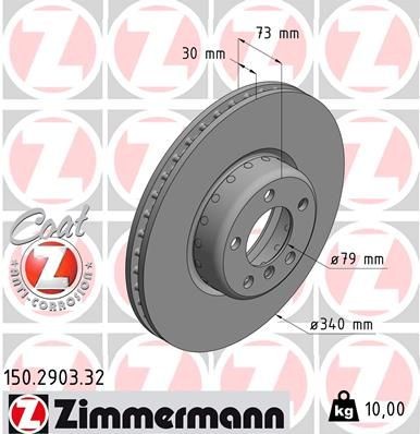 ZIMMERMANN 150.2903.32: Piduriketas Ø: 340mm, sisemine õhutus, kaheosaline piduriketas, Alumiiniumist pidurikettakamber, Ø: 340mm, kaetud FORMULA F COAT Z