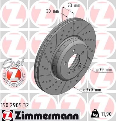 ZIMMERMANN 150.2905.32: Piduriketas Ø: 370mm, sisemine õhutus, piludega, kaldu, kaheosaline piduriketas, Alumiiniumist pidurikettakamber, Ø: 370mm, kaetud FORMULA F COAT Z