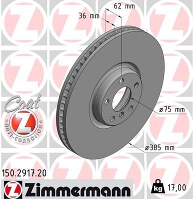 ZIMMERMANN 150.2917.20: Piduriketas Ø: 385mm, sisemine õhutus, Ø: 385mm, kaetud COAT Z