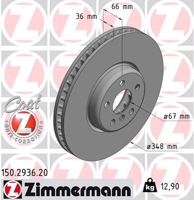 ZIMMERMANN 150.2936.20: Piduriketas Ø: 348mm, sisemine õhutus, Ø: 348mm, kaetud COAT Z