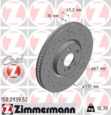 ZIMMERMANN 150.2939.52: Disc de frână Ř: 335mm, ventilat interior, perforat, Ř: 335mm, acoperit (cu un strat protector) SPORT COAT Z