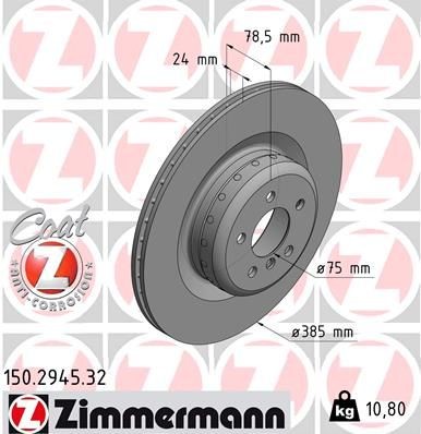 ZIMMERMANN 150.2945.32: Piduriketas Ø: 385mm, sisemine õhutus, kaheosaline piduriketas, Alumiiniumist pidurikettakamber, Ø: 385mm, kaetud FORMULA F COAT Z