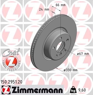 ZIMMERMANN 150.2951.20: Piduriketas Ø: 330mm, sisemine õhutus, Ø: 330mm, kaetud COAT Z
