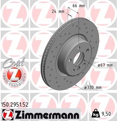 ZIMMERMANN 150.2951.52: Piduriketas SPORT Z Ø: 330mm, sisemine õhutus, perforeeritud, Ø: 330mm, kaetud