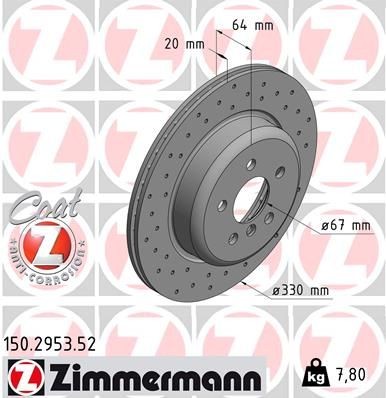 ZIMMERMANN 150.2953.52: Piduriketas Ø: 330mm, sisemine õhutus, perforeeritud, Ø: 330mm, kaetud SPORT COAT Z
