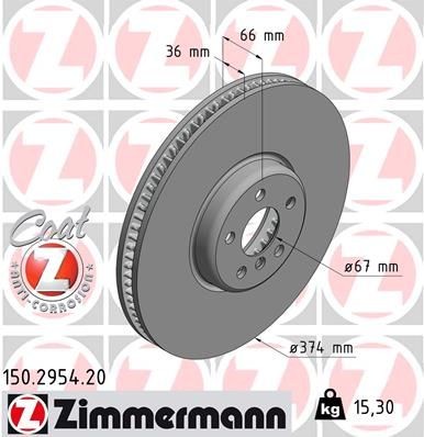ZIMMERMANN 150.2954.20: Piduriketas COAT Z Ø: 374mm, sisemine õhutus, Ø: 374mm, kaetud