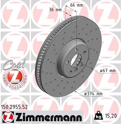 ZIMMERMANN 150.2955.52: Piduriketas SPORT Z Ø: 374mm, sisemine õhutus, perforeeritud, Ø: 374mm, kaetud